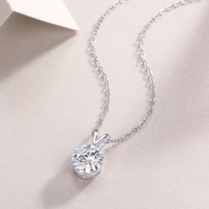 Diamond Sparkle V-Chain — Signature Sterling Silver Pendant Necklace (Luxury Moissanite)