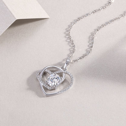 Heart To Heart Interlocking — Signature Sterling Silver Pendant Necklace (Luxury Moissanite)