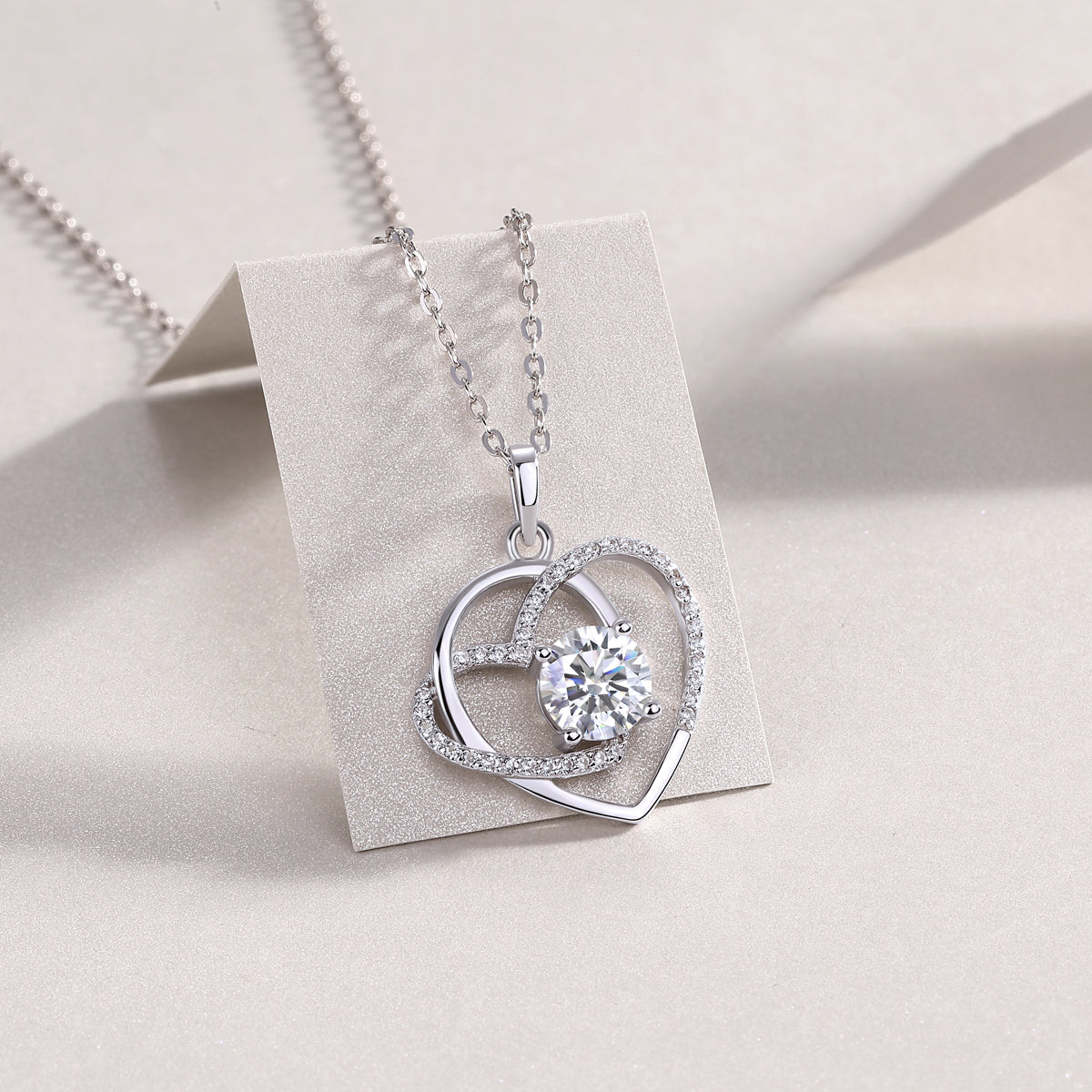 Heart To Heart Interlocking — Signature Sterling Silver Pendant Necklace (Luxury Moissanite)