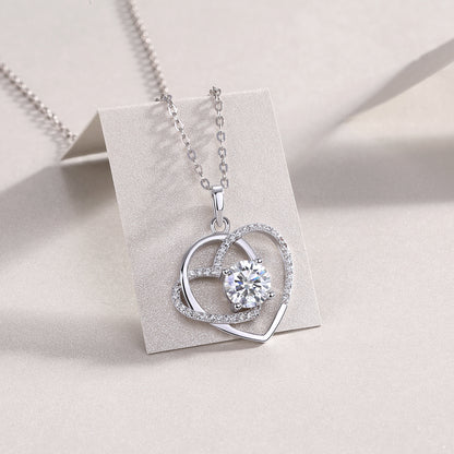 Heart To Heart Interlocking — Signature Sterling Silver Pendant Necklace (Luxury Moissanite)