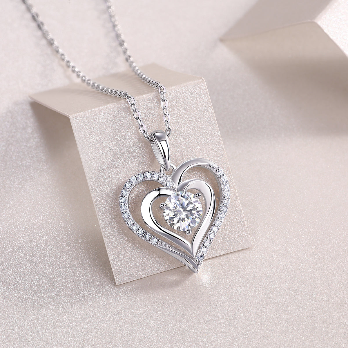 Heart To Heart — Signature Sterling Silver Pendant Necklace (Luxury Moissanite)