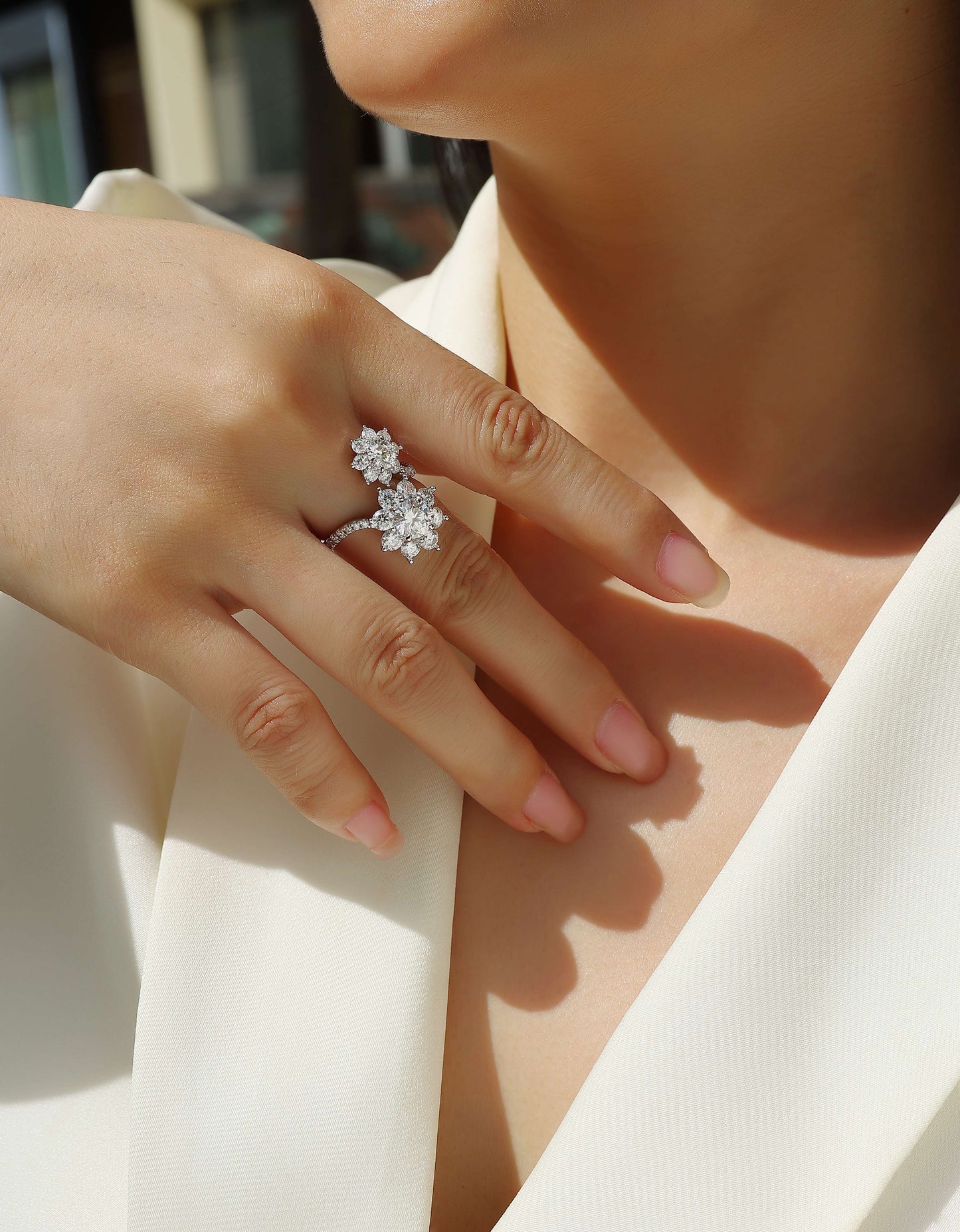 Petal Morning Dew — Signature Sterling Silver Ring (1 Carat)